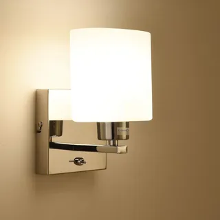 HARPER LIVING Wandleuchte Innen, E14 Wandleuchte mit Schalter, Vintage-Wandlampe mit ovalem Glasschirm, Leselampe Wand Chrom-Finish, Wandleuchten für Badezimmer, Schlafzimmer, Wohnzimmer, Treppenhaus