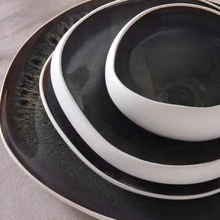 Karaca Earth Collection Galactic 55-tlg Steingut-Geschirrset für 12 Personen, Mehrfarbige Teller Set, Spülmaschinen Geschirr Set, Tafelservice mit Reaktivglasur, Weiß