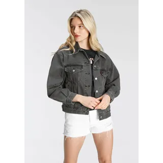 Jeansjacke LEVI'S "90S TRUCKER", Damen, Gr. M (36/38), schwarz, Denim/Jeans, Obermaterial: 100% Baumwolle, unifarben, figurumspielend hüftlang, Manschette, Jacken Jeansjacke, mit Umlegekragen