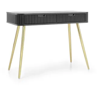 DomoHome Landhausstil Schminktisch Konsolentisch Schreibtisch mit Schubladen geriffelte Fronten "ZOVA" Ablagetisch Flurtisch, Metallfüße Gold, 103/80/49 cm Farbe: Cashmere Beige - Schwarz