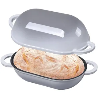 NSIRONS Gusseisen Brotbackform mit Deckel, 23 cm Emaille Gusseisen Topf Brot Backen, Bräter mit Deckel 2,75 L, Idealer Brottopf, Brotbacktopf, Backofengeeignet (Farbverlauf Hellgrauer)