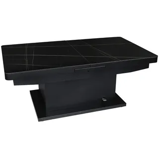 Livetastic Couchtisch , Schwarz , Metall, Keramik , rechteckig , Sockel , 49.5-79x70x125-150 cm , ausziehbar, höhenverstellbar, einfacher Aufbau , Wohnzimmer, Wohnzimmertische, Couchtische, Couchtische Keramik