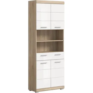 xonox.home Hochschrank Lambada 2 offene Fächer Eiche Hell/Weiß Hochglanz 191 x 74 x 31 cm