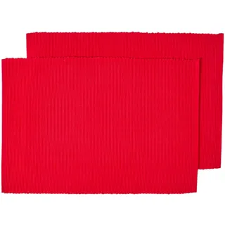 Homescapes 2er-Set rote Tischsets Baumwolle gerippt, Platzsets rechteckig aus Stoff, waschbare Platzdeckchen