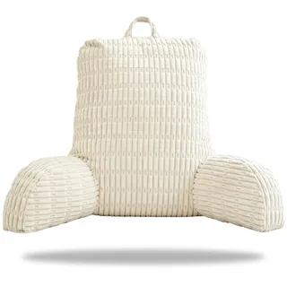 WIBELRYUSN Lesekissen für Bett und Sofa, Rückenkissen Sitzkissen mit RüCkenlehne mit Handgelenkstütze, Armlehnen und Rückenstütze, Rückenkissen für Bettruhe Faulenzen Lesen (Weiß, 80×40×55cm)