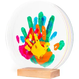 Familien Hand und Fußabdruck-Set – DIY Erinnerungsset mit 5 Plexiglasplatten – Geburtsgeschenk für Baby und Familie – Kreativset – Geschenk zur Geburt, Erinnerungen – ungiftige Acrylfarbe für Babyhaut