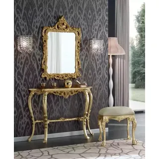 Schlafzimmer Schminktisch Konsolen mit Spiegel Luxus Hocker Möbel Regal - Gold