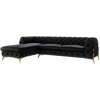 S-Style Möbel Ecksofa Chesterfield Lexi Schwarz Samt, Ottomane links , Textil , Echtholz,Buche, Birke , Füllung: Polyetherschaumkern,Polyetherschaumkern , Eckteil, L-Form, Ottomane links,L-Form , 305x200 cm , Blauer Engel, FSC Mix, Oeko-Tex®, Hergestellt in Europa , Wohnzimmer, Sofas & Couches, Wohnlandschaften, Ecksofas