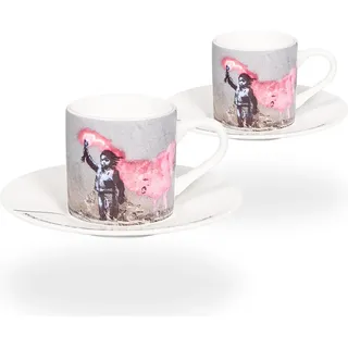 tea4chill Könitz Espresso Tassen Set Banksy Young refugee. 2 Kaffeetassen 65ml aus Fine Bone China Porzellan. Espressotassen modern, bunt - Bunt