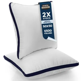 Utopia Bedding Kopfkissen (2er Set), 50 x 50 cm Schlafkissen, Gebürsteter Stoff Bezug Bettkissen, Premium Qualität Weich et Atmungsaktiv Kissen (Marineblau)