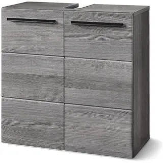 Silver Badezimmer Waschbeckenunterschrank in Rauchsilber FSC-Zertifiziert - Bad Unterschrank Badezimmerschrank mit viel Stauraum - 60 x 62 x 30 cm (B/H/T)