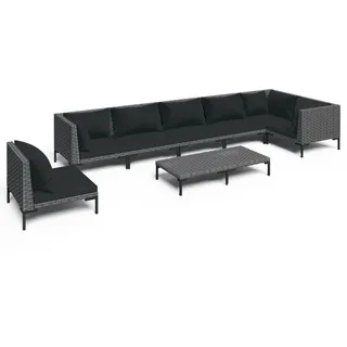 vidaXL 8-tlg. Garten-Lounge-Set mit Kissen Poly Rattan Dunkelgrau - Grau