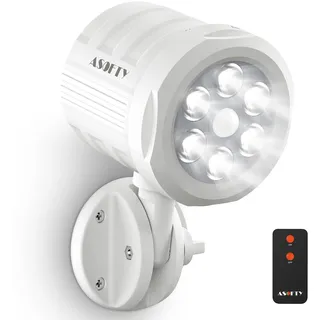 ASOFTY Bewegungsmelder Aussen Batterie Strahler mit Fernbedienung, 6 LED Drahtlose Batteriebetrieben 1000LM Spot Lampen, IP65 Wasserdicht Sicherheit Lamp Garten Garage Innen Außen