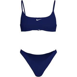 Bustier-Bikini NIKE "BRALETTE BIKINI SET", Kinder, Gr. M (140/146), N-Gr, blau (midnight navy), Elasthan, Polyester, unifarben, Bikini-Sets Bustier-Bikini, für Jugendliche, sportlicher Stil, schnell trocknendes Material