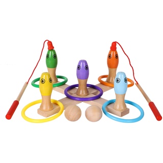 Toys of Wood Oxford Holz Kegelspiel für Kinder - 3 in 1 Holzspielzeug Angelspiel Ringwurfspiel und Kegelspiel - Bowlingspiel für Kinder - Magnetisches Angelspiel - Holzspielzeug für 3-Jährige