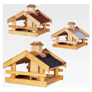 Vogelhaus aus Holz · 3 Varianten · graues Dach · Futterhaus zum Aufhängen · überdachte Futterstelle · Futterhäuschen