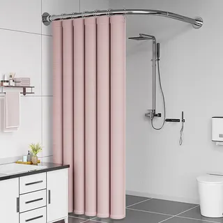 Verstellbare Duschvorhangstange L Form Ohne Bohren, Duschstange Für Duschvorhang 304 Edelstahl, Ohne Deckenhalterung Erweiterbar Gebogene Eckduschstange, Für(Size:A 70-95m x 70-95cm,Color:silber)