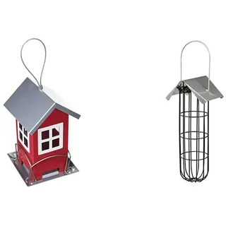 Trixie 55630 Futterhaus, 1.000 ml/20 cm, rot/Silber & 55623 Meisenknödelhalter, 11 × 25 × 10 cm, schwarz