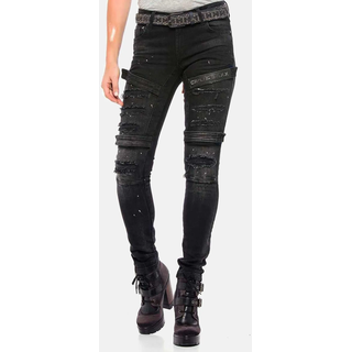 Slim-fit-Jeans CIPO & BAXX "Cipo & Baxx Jeans", Damen, Gr. W28/L34, Länge 34, schwarz, Obermaterial: 98% Baumwolle CO. 2% Elasthan EL., uni, slim fit, Jeans Slim-fit-Jeans, im coolen Biker-Look in Skinny Fit, WD383