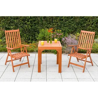 Gardenson Balkonset , Naturfarben , Holz , 3-teilig , Eukalyptusholz , massiv , eckig , FSC Mix , Tisch ausziehbar , Gartenmöbel, Gartengarnituren, Balkonmöbel-Sets