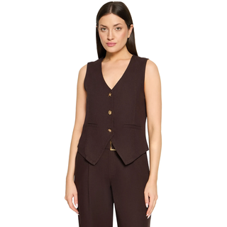 Shirtweste CARTOON "Sommerweste mit Knöpfen", Damen, Gr. 40, braun (dunkelbraun), Obermaterial: 55% Leinen LI. 45% Viskose CV., Westen Shirtweste