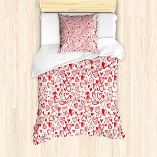 ABAKUHAUS Valentines Mantele, Rote und weiße Skizze, Milbensicher Allergiker geeignet mit Kissenbezügen, 135 cm x 200 cm - 80 x 80 cm, Scarlet Weiß - Weiß