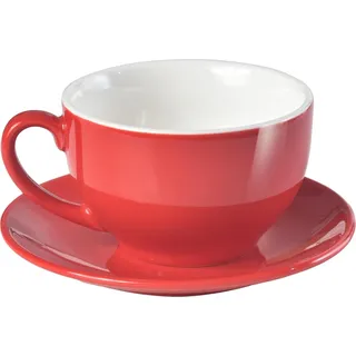 ionEgg Porzellan Kaffeetasse mit Untertasse 220ml/7oz für Cappuccino, Latte und Tee, Rot