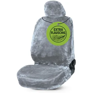 Walser Autositzbezug Teddy, Sitzbezug Kunstfell, Auto-Schonbezug in Lammfell-Optik, Flauschiger Plüsch-Schonbezug vegan Silber