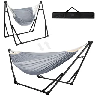 ANYOO Hängematte und Hängesessel mit klappbarem Gestell, Tragbar | stabiles Hängemattengestell-Set, werkzeugfreier Aufbau, bis 200 kg, für Outdoor/Indoor Garten Terrasse Balkon Camping Deck