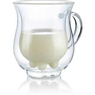 Cucina di Modena Doppelwandige Tassen: Doppelwandige Milchtasse mit witzigem Euterdesign, 200 ml (Kuhtassen, Glas Milchkännchen, Tasse)