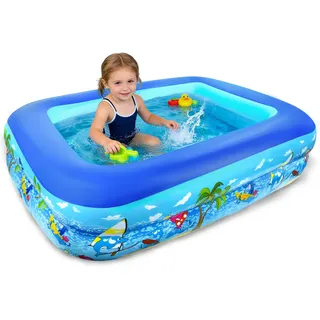 Aufblasbares Planschbecken für Kinder, 120 cm Schwimmbecken Kinder Swimmingpool, Tragbare Badewanne Aufblasbar, Aufblasbarer Pool Rechteckig, Kinderpool Planschbecken Rechteckig für Indoor Outdoor
