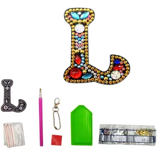MEDOYOH Buchstaben L DIY Diamant Malerei Schlüsselanhänger, Retro Diamond Painting Buchstabe Schlüsselanhänger Acryl DIY Kunst Strass Diamant für Anhänger Tasche Dekor Brosche