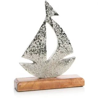 Logbuch-Verlag Maritime Deko Segelboot Schiff Boot Segelschiff Metall Holz Silber Hochzeit 18 cm Geschenk Hafen Ehe