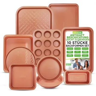 Nutrichef 10-teiliges Backform Set Antihaftbeschichtet, Springform Set Hitzebeständig, Spülmaschinengeeignet & Stapelbar, inkl. Muffinblech, Pizzablech, Springform & Co, Backset für den Backofen
