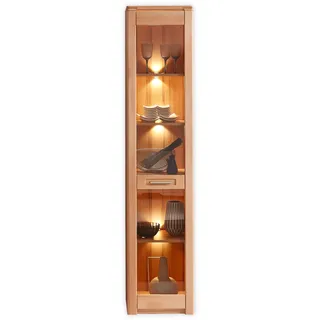 Stella Trading NATURE ONE Vitrine in Kernbuche teil-massiv FSC-zertifiziert - Moderner Vitrinenschrank mit LED-Beleuchtung und viel Stauraum - 43 x 203 x 40 cm (B/H/T)