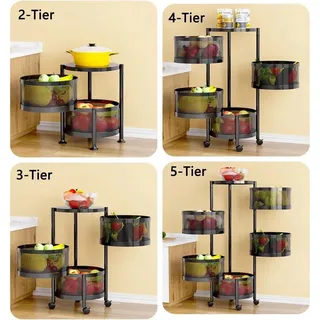 Drehbare Lagereinheiten, Mehrstufiges Design, Abnehmbare Körbe, Schwarz, 4-Tier