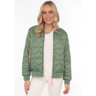 Bomberjacke ZWILLINGSHERZ "Be Happy", Damen, Gr. XL, grün (tannengrün), Steppware, Obermaterial: 100% Polyester, regular fit kurz, angesetztes Bündchen, Jacken Bomberjacke, modisch, Kontrastdetails, regular fit, langärmelig, mit Herzsticker