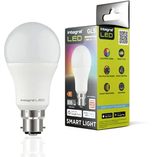 Integral GLS B22 Smart LED 2 Pack Dimmbar Farbwechsel 2.4GHz WLAN Lampe - Warm, Cool & Daylight White 2700K-6500K, 806lm, 8,5W (60W-Äquivalent) - App-gesteuert - Alexa & Google Home kompatibel