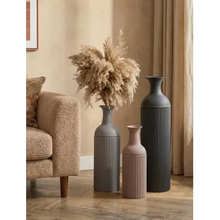 Sziqiqi Metall Bodenvase Groß Boho: Grosse Vase Boden für Pampasgras 3er | Dickes, Abnehmbaren Deckeln, Schwarz/Braun/Grau, 68/51/41cm, Modern, Sicher für Kinder und Haustiere, Wohnzimmer, Landhaus