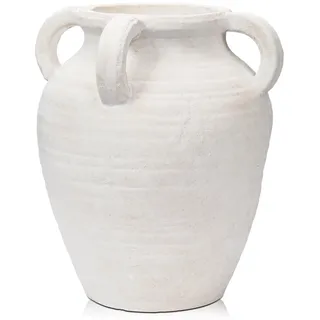 Hohe 25cm Keramikvase Handgemachte Vintage Terrakotta-Vase Tischvase mit Griffen aus Keramik für Deko Wohnzimmer Home Office, Vase für Pampasgras, Rustikales Antikes Dekor, Creme