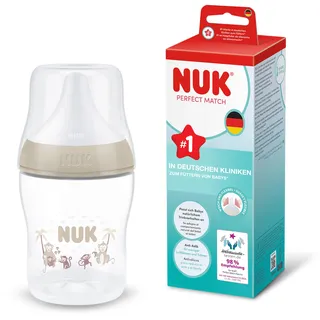 NUK Perfect Match Babyflasche | 0+ Monate | 150 ml | Anti-Kolik-Babyflasche | PP | Temperature Control Anzeige | Affe | 1 Stück