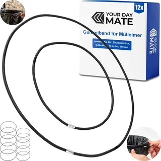 Universal Gummiband für Mülleimer, 12 Stück, Größe M + XL, passend bis 60 Liter Einzeleinsätze, kompatibel mit WESCO Mülltonnen, 50 cm und 80 cm elastischer Gummiring, Mülltonnenbänder Gummi Mix Set