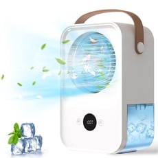 Mobile Klimagerät 4-in-1 Mini Luftkühler, 4000mAh Akku Air Cooler Klein Klimaanlage mit 650ml Wassertank, Tragbarer Verdunstungskühler Weiß Persönlich Ventilator mit 4 Lüftergeschwindigkeiten