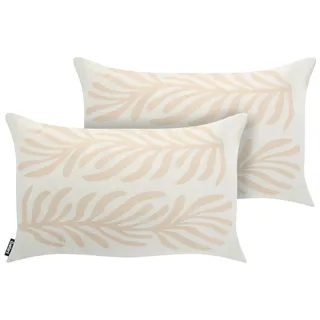BELIANI Gartenkissen 2er Set Hellbeige Polyester 30 x 50 cm Rechteckig Pflanzenmuster Skandinavischer Stil Outdoor Kissen - Beige