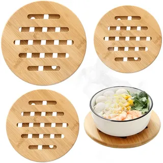 Topfuntersetzer Bambus, XiXiRan Topf Untersetzer Set, Topfuntersetzer Holz Hitzebeständig, Bambus Untersetzer Abwaschbar, Topfuntersetzer Holz Eckig, Untersetzer Rund Natürliche (3 Stück)