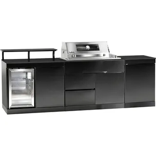 Buschbeck Outdoorküche Brighton aus Schwarzer Edelstahl mit Marmor-Platte