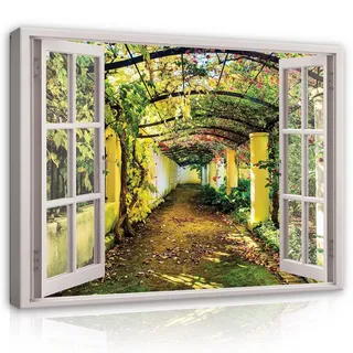 Leinwand Bilder Wald Fenster Natur Leinwandbild XXL Wandbilder Wandbild Wohnzimmer - 120x80 cm | Premium Leinwand
