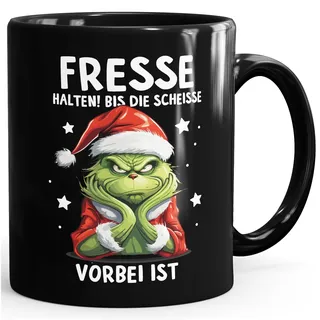 MoonWorks® Grinch Tasse Anti Weihnachten Spruch Ironie Sarkasmus lustige Weihnachtsbecher Geschenke für Weihnachtsmuffel Spruch 2 schwarz standard