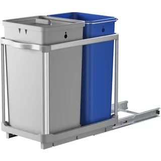 EKO Mülleimer Küche Unterschrank, 34L+24L, Doppelbehälter zur Mülltrennung | robuste Aluminiumlegierung, ausziehbar unter der Spüle, geruchsdichter Deckel, Griff & Beutelhalterung, kompaktes Design