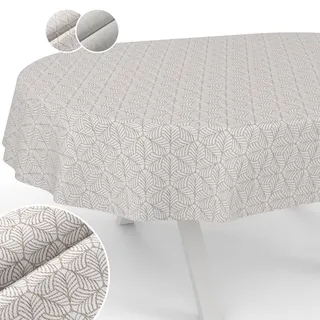 Tischdecke Stoff abwaschbar Lurex Tischtuch Tafeldecke Teflon beschichtet pflegeleicht Lotuseffekt schmutz- & wasserabweisend NATA Blätter Oval 180x140cm Schnittkante Gold